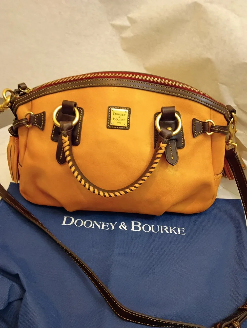 Dooney & Bourke Florentine Leather Satchel with Tassel - Picture 9 of 15